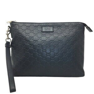 Gucci clutch bag Shoulder shier leather Navy Blue